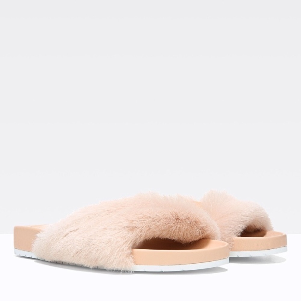 Vince Garrison Fur Slide Sandals 8 Rose Pink NIB
